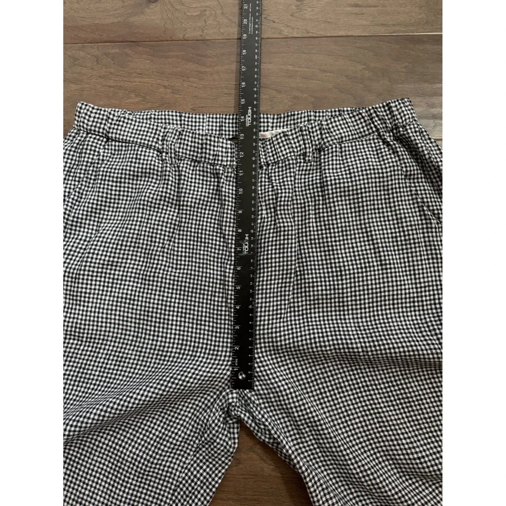 Quince Womens Black White Gingham 100% Linen Elastic Waist Pants XL Tapered